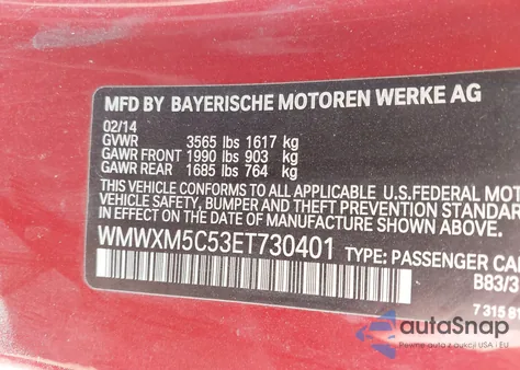 2014 Mini Cooper Cooper from USA, damaged, VIN WMWXM5C53ET730401